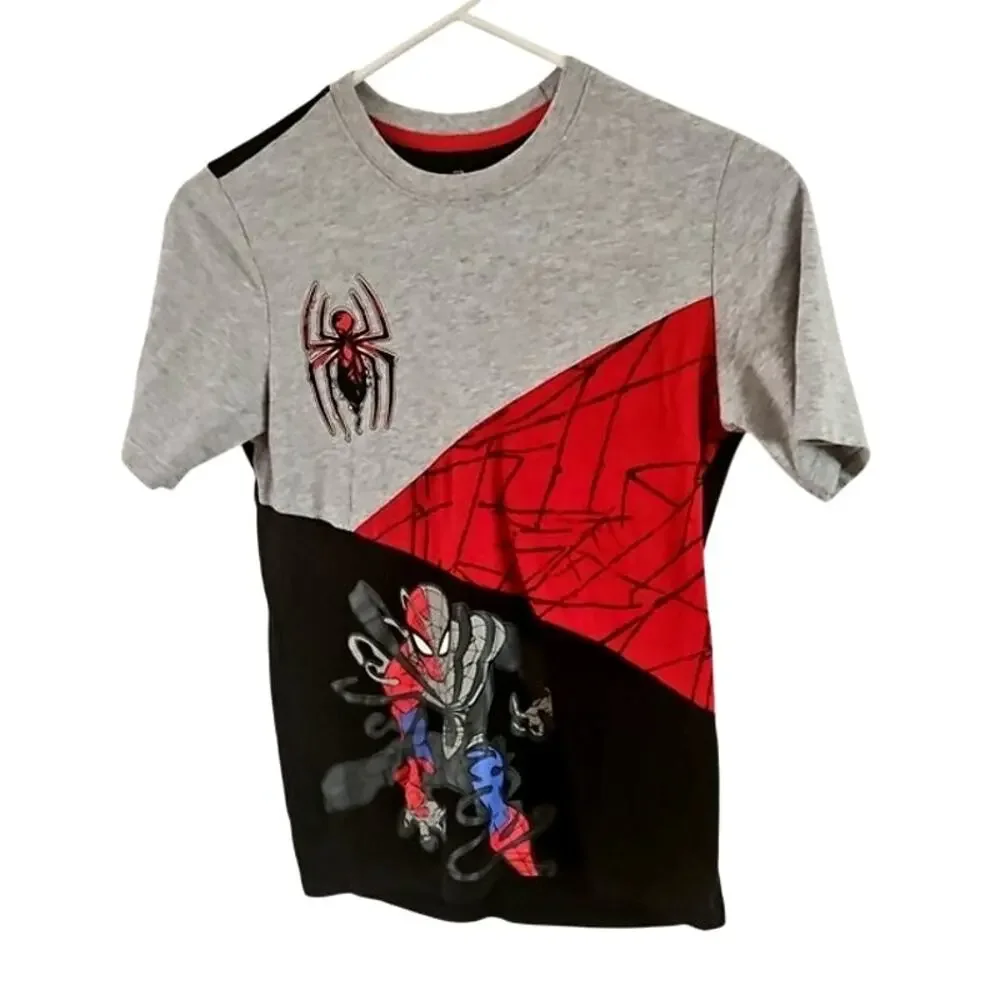 Marvel Spider-Man Venom Boys Gray Black Graphic T-Shirt Size Large 10/12 EUC